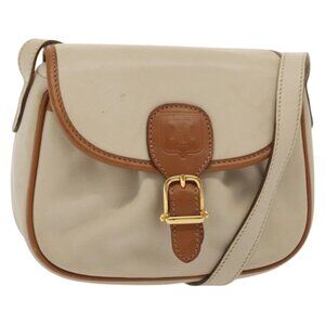 Authentic CELINE Shoulder Bag Leather Beige Gold